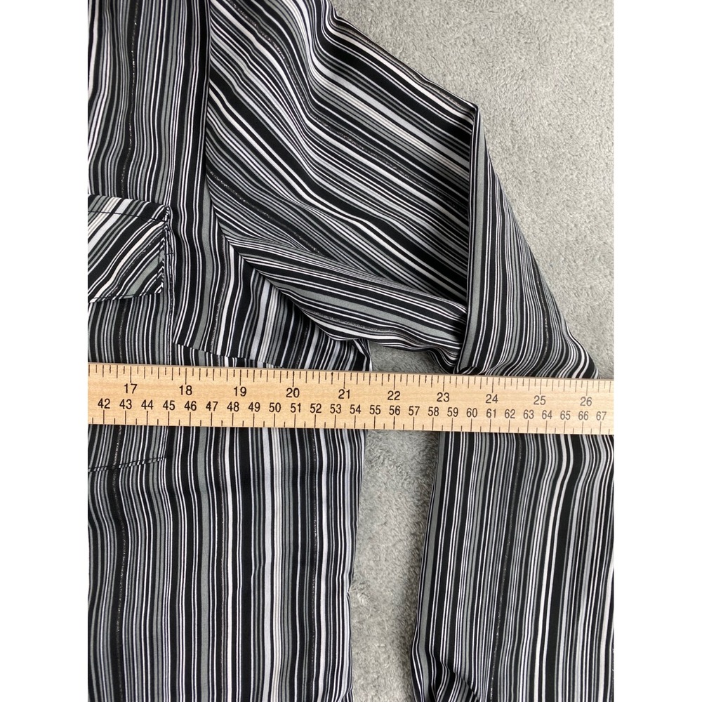 NOTATIONS Women Black Gray White Stripe Button Up Shirt Long Sleeve Size L - Picture 6 of 11